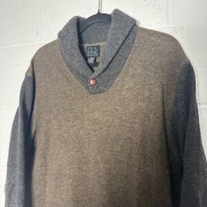 Jos A Bank Executive Collection Mens Brown Grey Lambswool Shawl Collar Sweater M